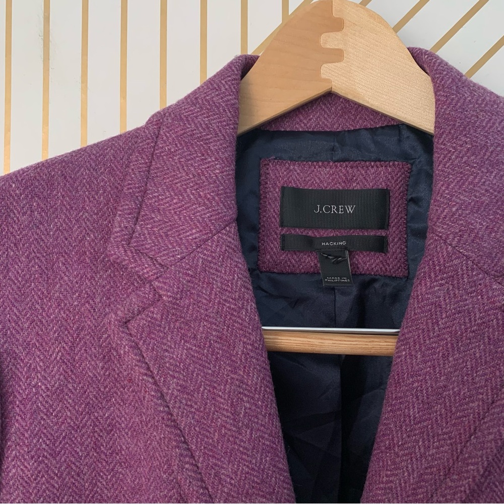 J. Crew 100% Wool Hack-ing Jacket Herringbone 
Tweed purple leather buttons 14 - Picture 6 of 9